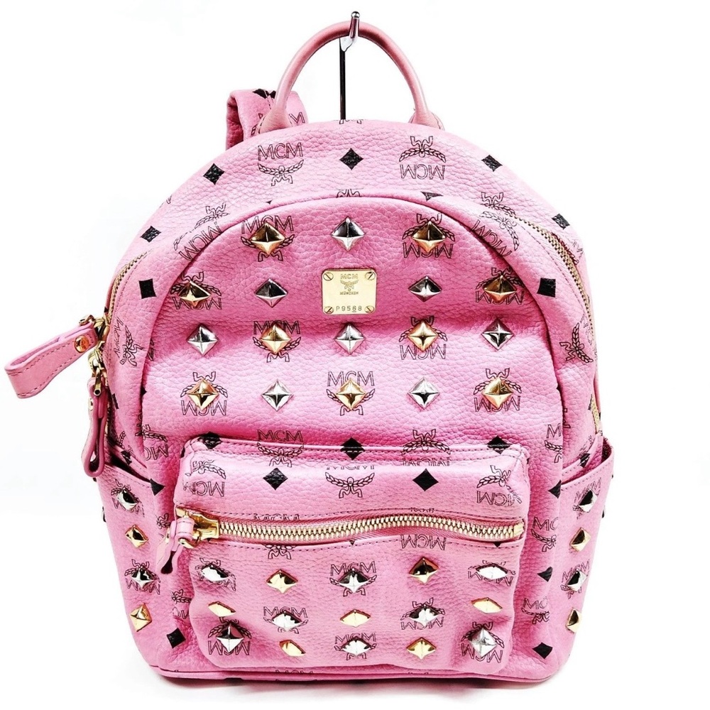 MCM Pink Backpack with Gold and Silver Studs